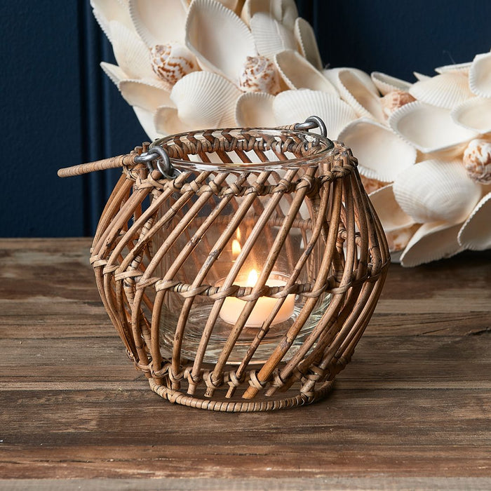 Rustic Rattan Diagonal Weave Votive - Betten Ritter Living