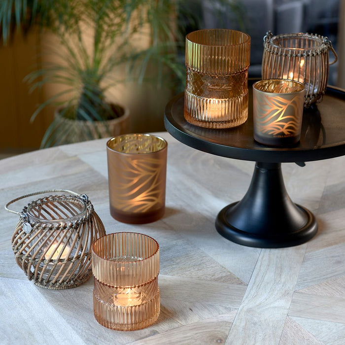 Rustic Rattan Diagonal Weave Votive - Betten Ritter Living